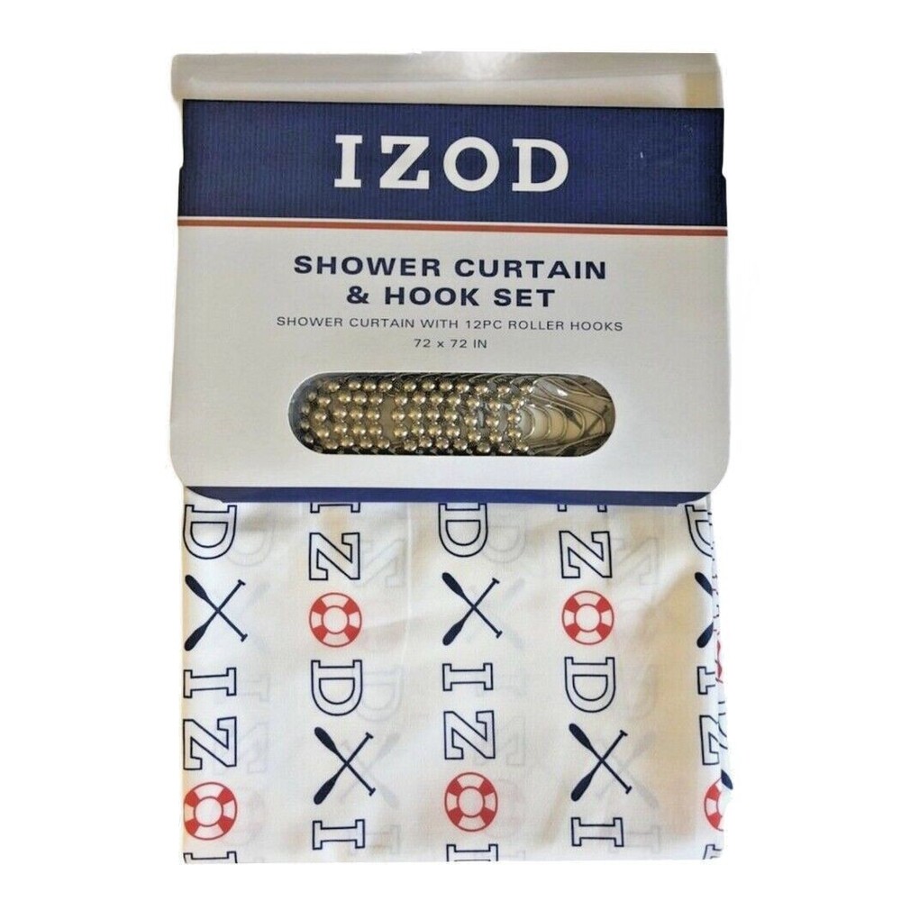Izod Oars Logo Nautical Fabric Shower Curtain and Hook Set Summer Beach Lake